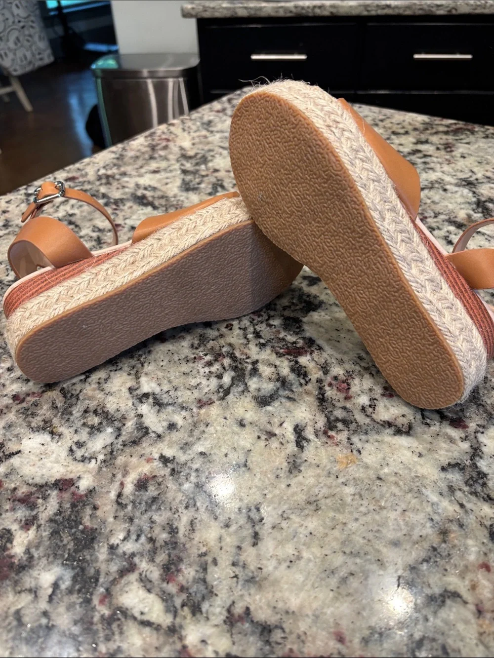 Kids Tan Espadrille-Style Platform Sandals with Ankle Strap
